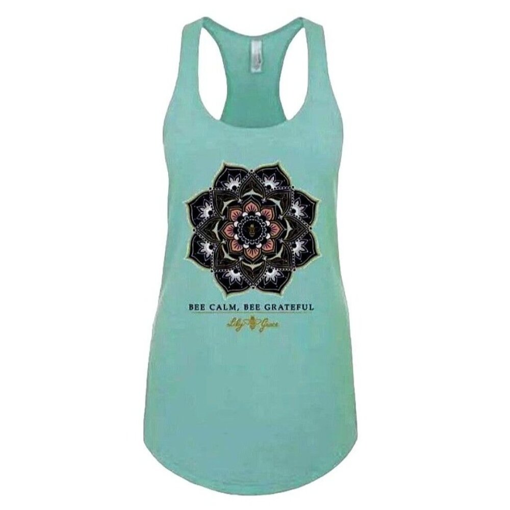 Lily Grace Women's Bee Calm Bee Grateful Tank Top Mint Green Size Medium - Picture 2 of 11
